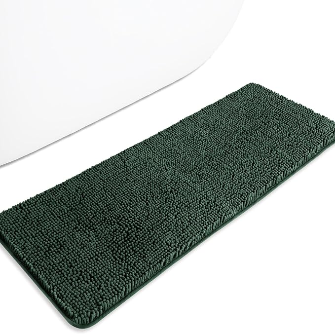 Bathroom Runner Rug 47 x 17 Inch – Long Bath Mat | Absorbent and Washable Thick Chenille Bath Rug Non-Slip Runner Rug for Bathroom, Shower, Sink(Dark Green)