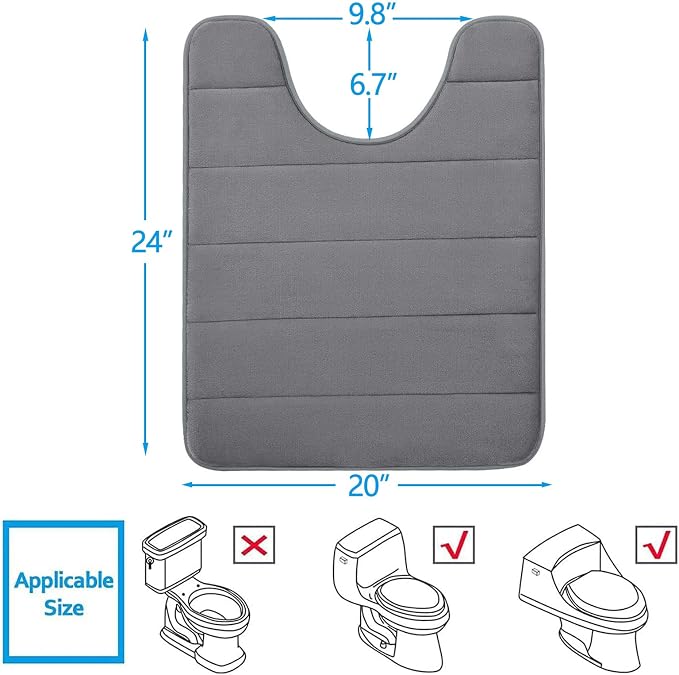 Buganda Memory Foam U-Shaped Toilet Rugs 24 x 20, Absorbent Bathroom mat | Grey, Thick Soft Machine Washable toilet mat for bathroom, Contour Bath Rugs Mat for Toilet Base