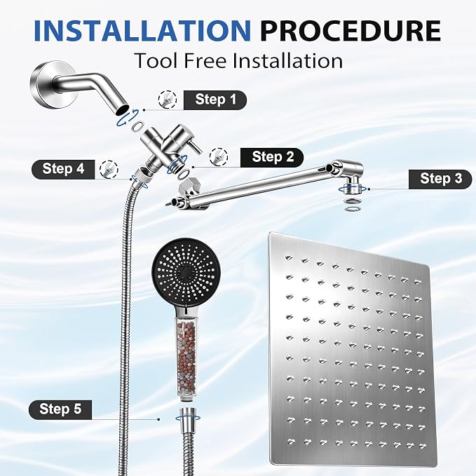 8 Inch Filtered Shower Head,Rain Shower Head with Handheld Spray Combo for Hard Water，Long Shower Hose