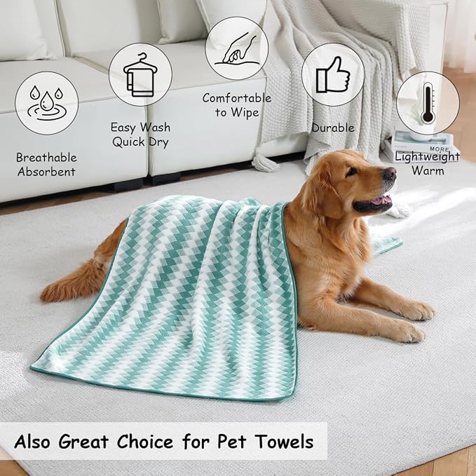 12 Pcs Turquoise Diamond Towel Set-4 Bath Towels,4 Hand Towels,4 Washcloths Soft Polyester Towels with Loop Absorbent Shower Towel Quick Dry Beach Chair Towel Family Towels for Bathroom Spa Gym Pool