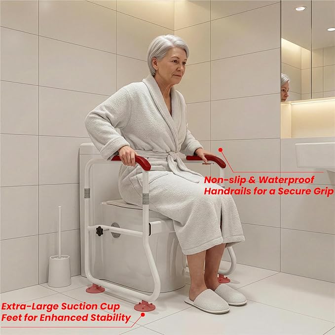 Toilet Safety Rails, Bathroom Stand Assist Aid for Elderly | Adjustable Anti-Slip Toilet Handles Bar with Wide Base, Tool-Free Assembly for Seniors, Disabled & Post-Surgery Recovery