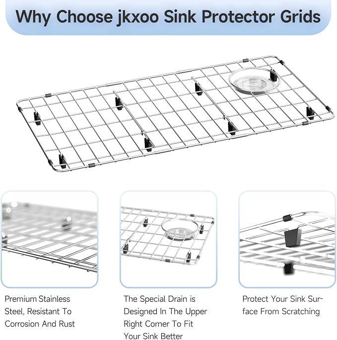 1Pack Stainless Steel Sink Protectors, 28-1/4" x 14.37" x 1-1/4" | Rear Drain, Used in the Kitchen Sink, Anti-clogging, Anti-scratch, Easy to Clean, Rust Resistant, Include 1Pcs Sink Strainer
