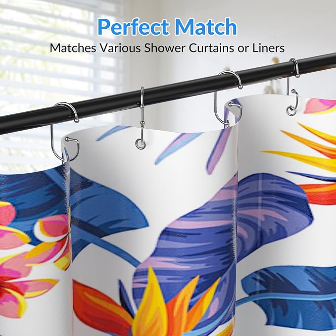 OEH Shower Curtain Hooks, 12 Pcs Shower Curtain Rings, Durable G Shape Silver Shower Curtain Hooks Rust Proof, Simple Shower Rings for Curtain, Glide Smoothly Shower Hooks for Shower Curtain, Chrome