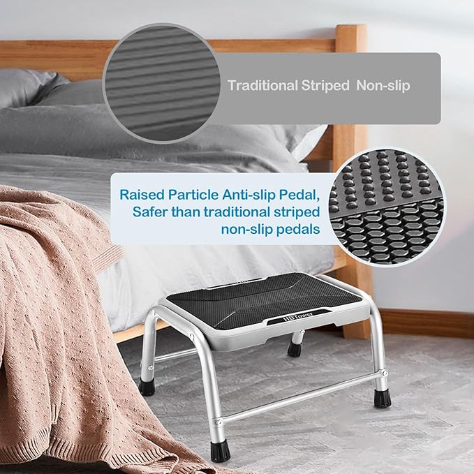 HBTower One Step Stool for Adults Kids with Non-Slip Rubber Feet | Holds Up to 600 lbs, Lightweight Stepping Stools for Bedroom Kitchen Bathroom, Bed Steps for High Beds