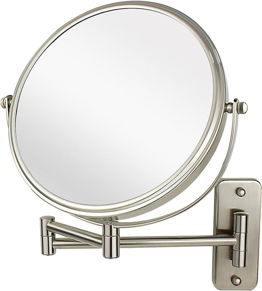JANEEVA 8" Wall Mounted Makeup Mirror, 1X/10X Magnifying Mirror with 360° Extendable Arm, Double Sided Bathroom Vanity Mirror for Man & Woman (Brushed Nickel)