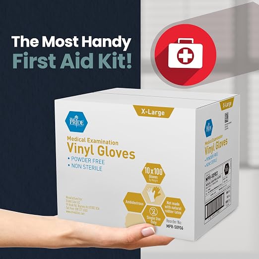 MED PRIDE Vinyl Exam Medical Gloves,Latex & Powder-Free,X-Large,1000-Count