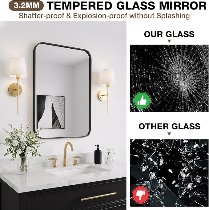 24"x36" Bathroom Mirrors for Over Sink, Matte Black Rectangle Vanity Mirror | Aluminum Alloy Frame, Clear Reflection, Rust-Resistant, Vertical or Horizontal, Wall Mount, Bedroom and Entryway
