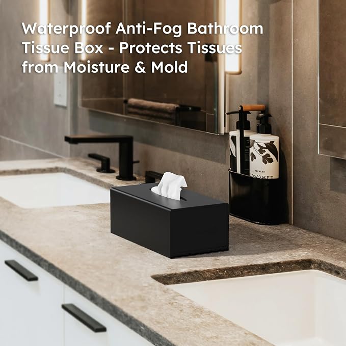 FEMELI Matte Black Long Tissue Boxs Covers Holder Rectangular Acrylic Home | Acrylic Black Matte Tissue Box Cover Modern Decorative Facial Paper Dispenser for Bathroom Bedroom Kitchen