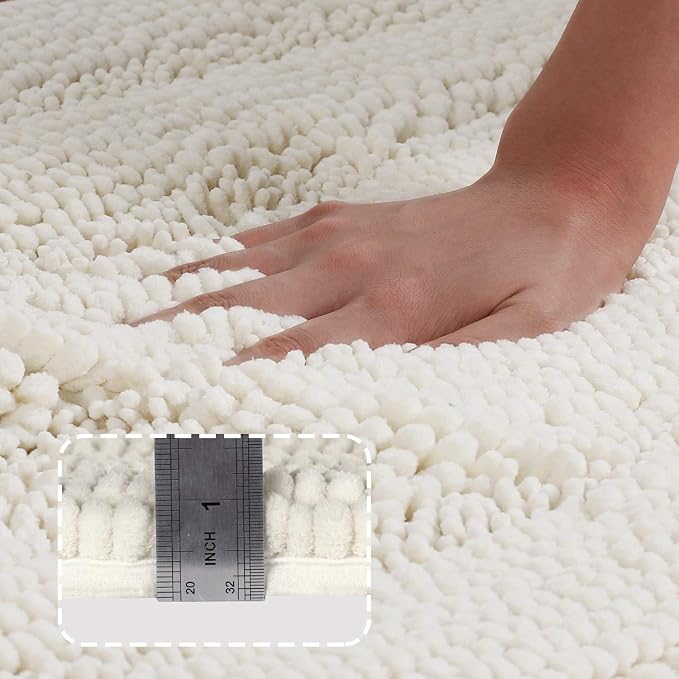 Turquoize Luxury Chenille Bath Rug for Bathroom Rugs Extra Absorbent Bath Mat Non Slip Microfiber Shower Rug for Bathroom Microfiber Shaggy Carpet Rug Size, 20" x 32", Cream