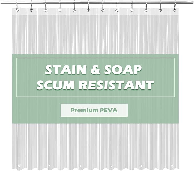 EHZNZIE Crystal Clear Shower Curtain Liner 54x78, PEVA Waterproof Bath Curtain, No Chemical Smell, Weighted Magnets, Durable with 9 Rustproof Metal Grommets