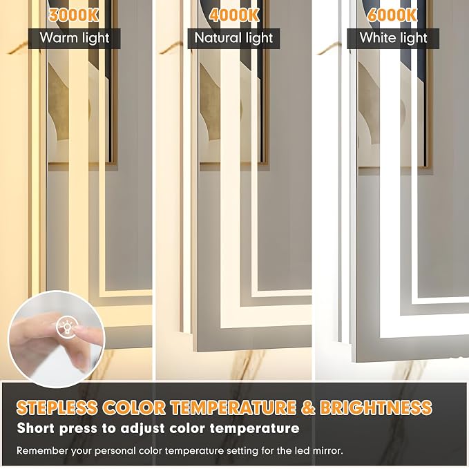 40"x32" LED Bathroom Mirror with Lights, Backlit + Front Lit Smart Bathroom Vanity Mirror, Anti-Fog, Stepless Dimmable, Memory Function, Shatterproof Tempered Glass for Wall