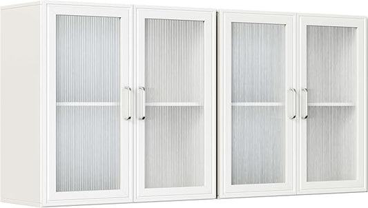 Medicine Wall Cabinet with Acrylic Glass Doors, Kitchen Wall Cabinets with Adjustable Shelf, 24” Laundry Room Wall Mounted Cabinet Set of 2, Bathroom Wall Cabinet with Light(White)