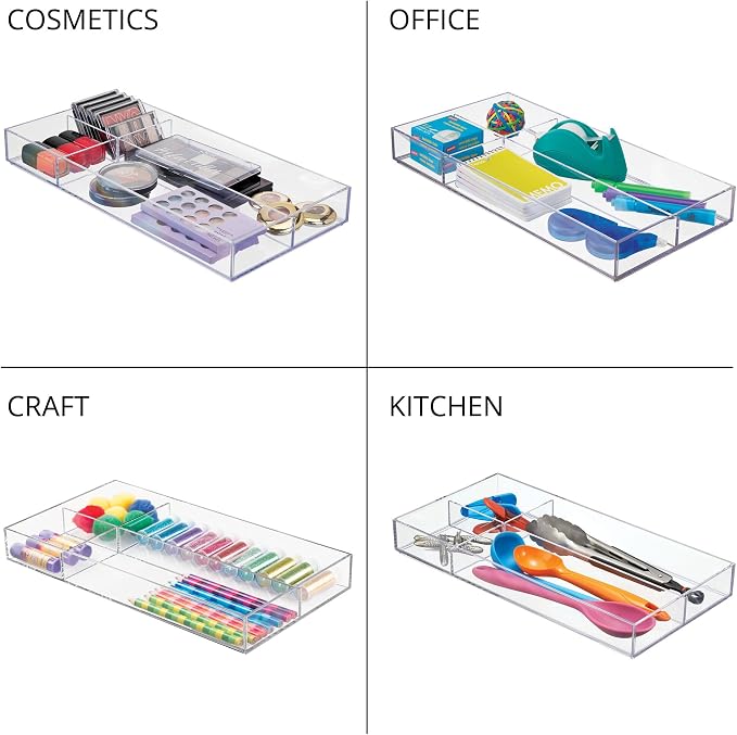iDesign 4-Section Stackable Makeup Drawer Organizer, Set of 2, Clear | For Cosmetics and Toiletries