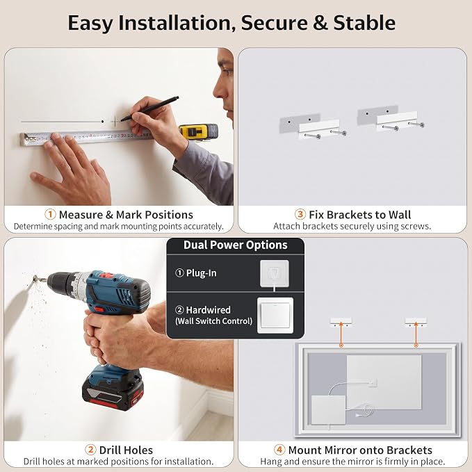 30"x60" LED Bathroom Mirror with Lights, Front & Backlit, Anti-Fog | Lighted Mirror with Dimmable, Aluminum Frame, 3 Color Temperature, CRI 90+, Touch Control with Memory, HD Tempered Glass