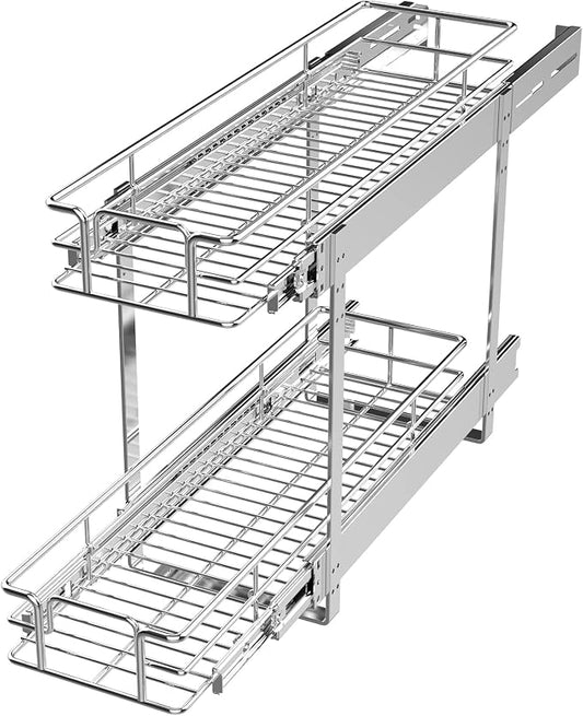 LOVMOR 2 Tier Individual Pull Out Cabinet Organizer 9" W x 21½" D, Slide Out Kitchen Cabinet Storage Sliding Shelves