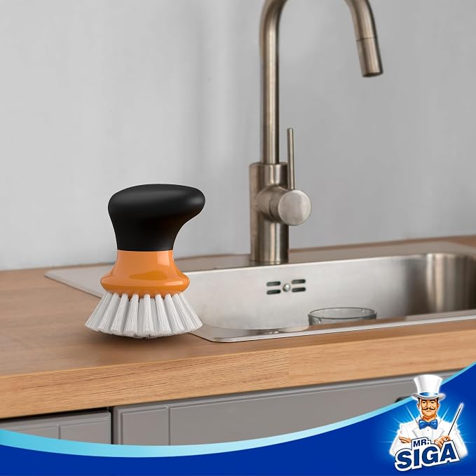 MR.SIGA Dish Scrub Brush, Palm Brush Dish Scrubber, Orange, Pack of 2 | Kitchen Brushes for dishes, pans, pots, sink cleaning, palm scrubber, palm scrub brush, dish scrubber
