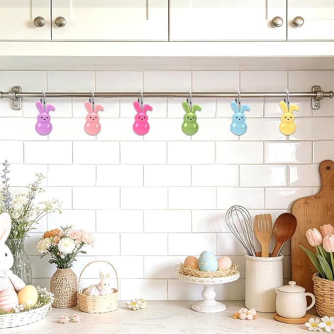 Easter Shower Curtain Hooks, 12Pcs Stainless Resin Bunny Rings | Perfect Festive Bathroom Decor, Elevates Living Room, Charming Bedroom Accents，Stainless Steel Hooks,Crafted Premium Resin