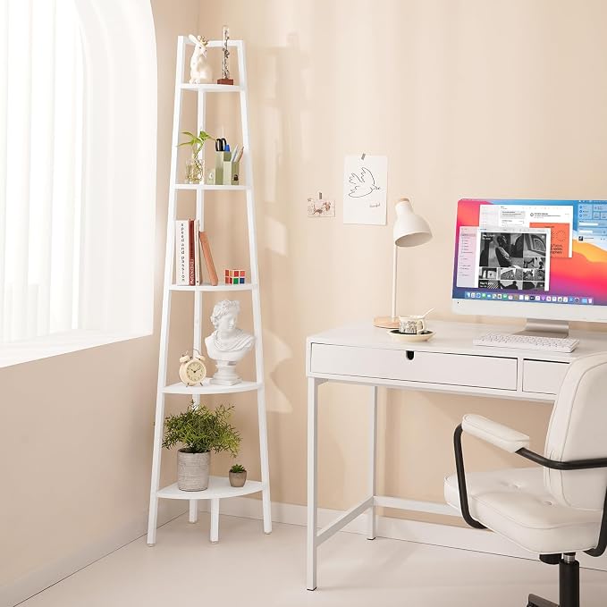 Yoobure 5-Tier Corner Shelf Stand- 67.5" Tall Corner Bookshelf with Metal Frame, Industrial Ladder Corner Shelves Display Shelf for Bedroom Living Room, Corner Bookcase Corner Plant Stand for Balcony