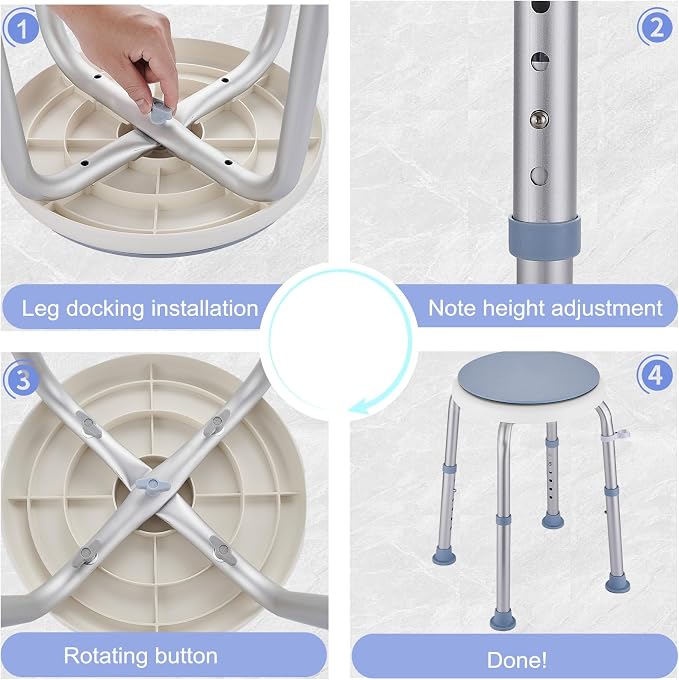 Shower Stool Chair for Inside Shower,360° Swivel,Light Blue,300LBS | 6-Level Adjustable Height Bath Chair,Shower Seat Stool for Bathroom,Upgrade Small Corner Stool for Seniors