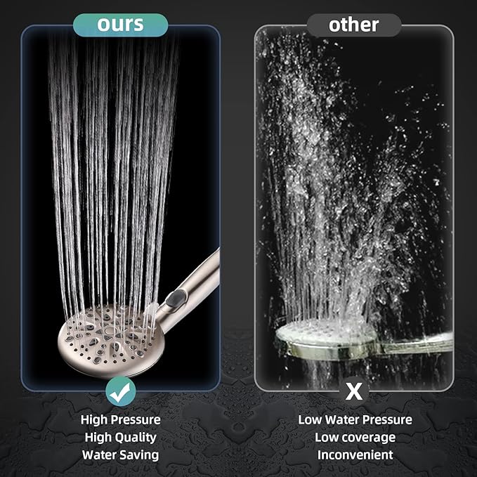 Cobbe 9 Spray Modes Handheld Shower Head, Water-Saving, Brushed Nickel | Power Rinse, 1-Click Pause & Flow Control, 6ft Stainless Steel Hose, Adjustable Brass Bracket