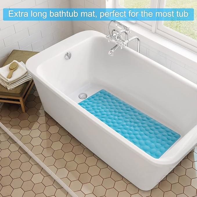Non-Slip Bathtub Mat OTHWAY Soft Rubber Bathroom Bathmat with Strong Suction Cups (Blue)