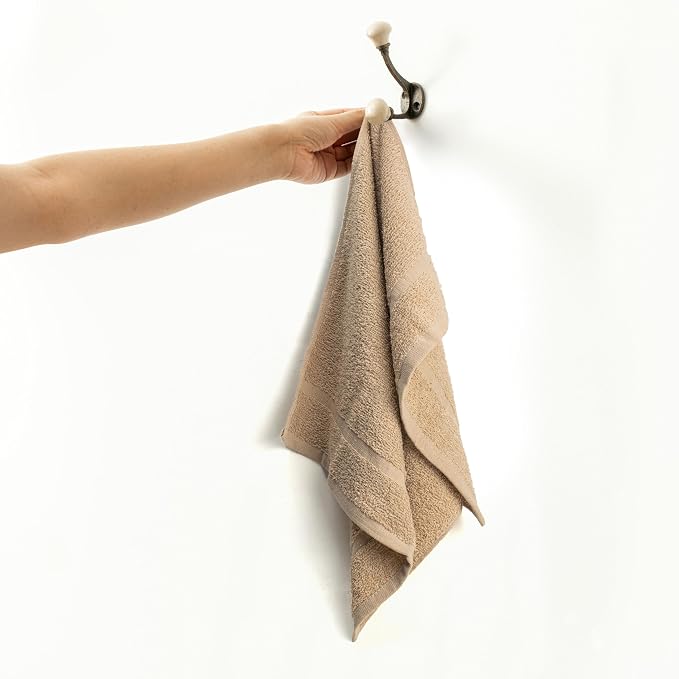 Basic Hand Towels 16x26 Inches – Pack of 12 – Beige Color – Soft and Absorbent Multipurpose Cotton Towels for Bathroom, Spa, Gym, Salon, Hotel, and Everyday Use