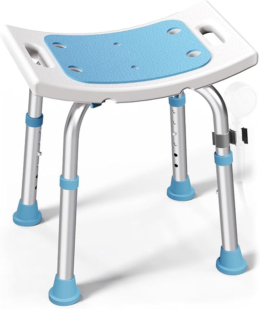 HOMLAND Shower Chair for Inside Shower, Adjustable Height Shower Stool | Shower Seat for Inside Tub Bathroom Bench Bath Chair for Elderly and Disabled, Lightweight Aluminum Frame - Light Blue