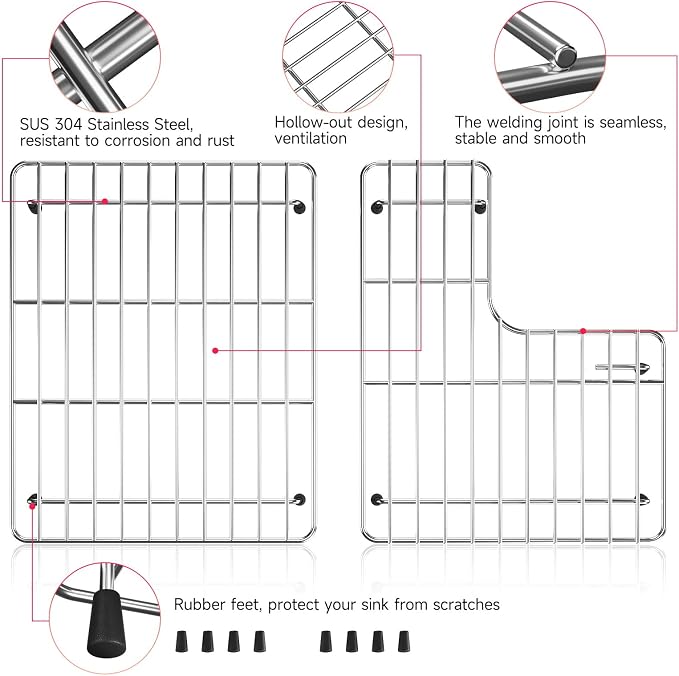 Stainless Steel Sink Protectors for Kitchen Sink, 14.5" x 23.2" | Sink Protectors for Kitchen Sink for Kohler Whitehaven K-6486 &K-6487, Easy to Clean, Rust Resistant, Anti-clogging