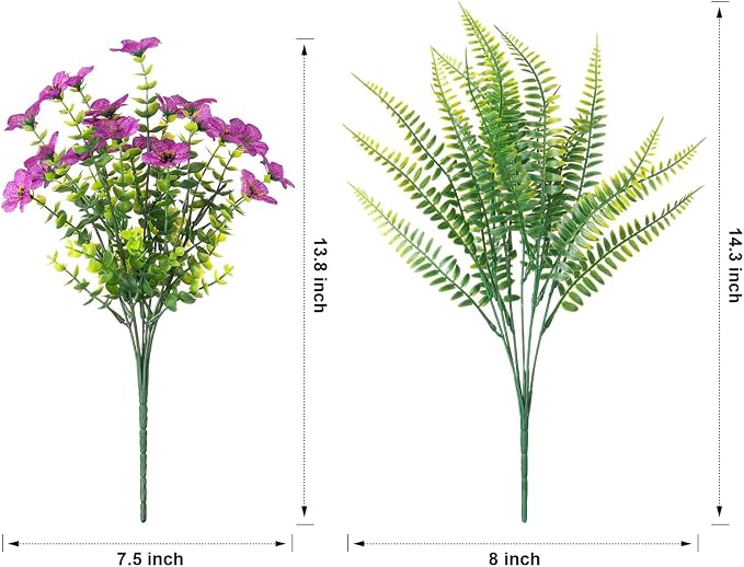Artificial Faux Outdoor Flowers Plants for Summer Outside Decoration, 14 Bundles Fake Silk Colorful Daisy Ferns UV Resistant Realistic for Front Door Porch Planter Patio Yard