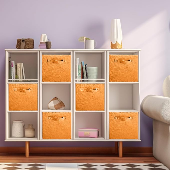 ShellKingdom Storage Bins, Foldable Fabric Storage Cubes And Cloth Storage | Storage Organizer For Closet And Toys, 10.5x10.5x11 INCH, 6 Pack (Orange)