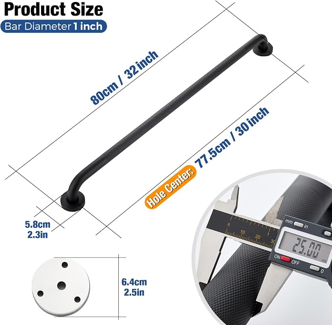 Grab Bars for Shower, 32 Inch Shower Handle, 2 Pack, Brushed Nickel | Grab Bars for Bathroom, Knurled Anti-Slip Grip, 31-Inch Hole Centers, 1-Inch Diameter, Wall-Mounted Support for Seniors