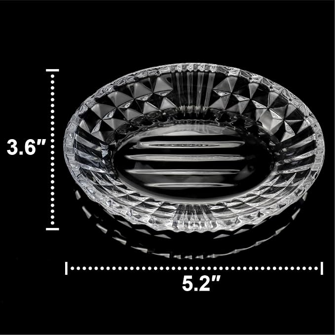 Clear Glass Soap Dish, Oval Bar Soap Holder with Embossed Raised Sides for Bathroom, Sink and Kitchen