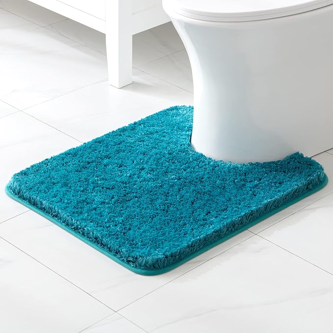 MIULEE Teal Toilet Bathroom Rug U-Shaped Microfiber Bath Mat 20x24 Inch | Absorbent, Non Slip, Quick Dry, Fluffy Bath Rugs for Bathroom Floor Tub Showers, Machine Washable