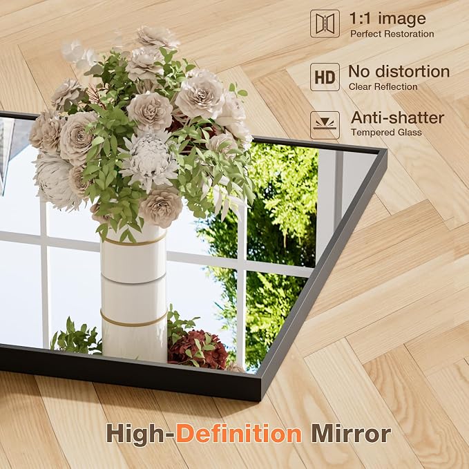 24"x36" Matte Black Rectangle Vanity Bathroom Mirror, Set of 2 | Aluminum Alloy Frame, Clear Reflection, Rust-Resistant, Vertical or Horizontal, Wall Mount, Bedroom and Entryway