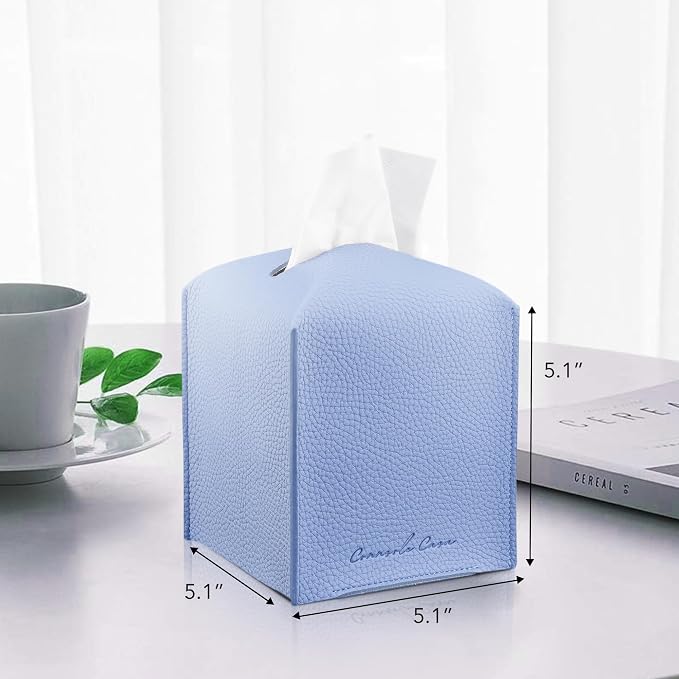 Premium PU Leather Tissue Box Holder - Elegant Hotel-Style Tissue Box Cover for Home, Office & Car Décor, Tissues Cube Organizer for a Natural & Classic Look (Sky Blue 2 Pack)