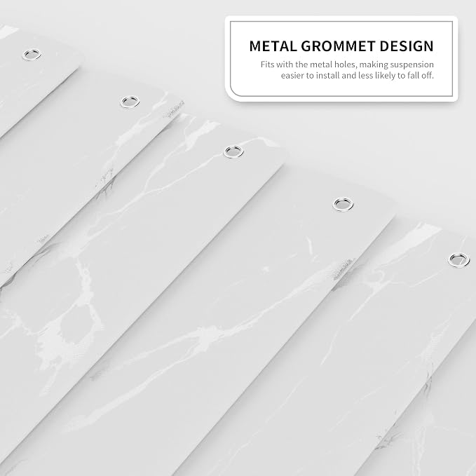 Premium White Marble Pattern Shower Curtain - Durable Water-Resistant Fabric Bath Curtain, 72x72 Inches with Rust-Proof Hooks, Stylish Decor for Nordic/Ins-Style Bathrooms