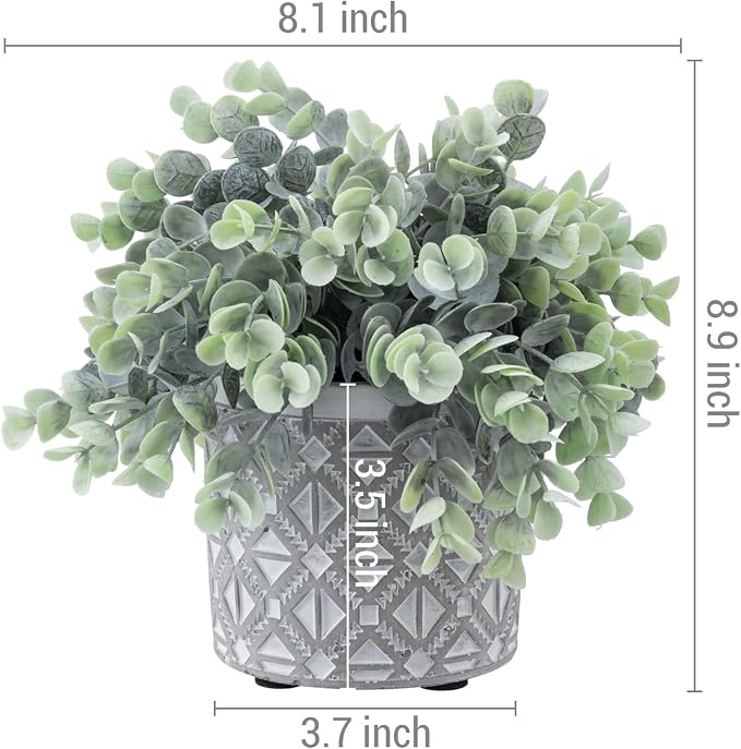 MyGift Artificial Eucalyptus Plant in Modern Gray Concrete Pots (1, Grey) | Realistic Faux Botanical Accent in embossed planter pot adds elegant, maintenance-free greenery for Home or Office