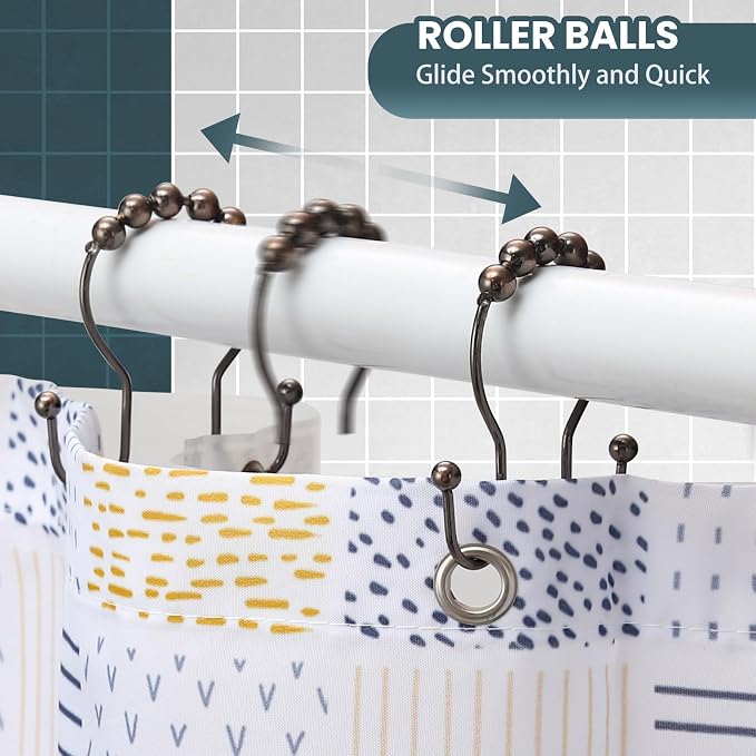 Shower Curtain Hooks, OEH Shower Curtain Rings, Bronze Shower Curtain Hooks Rust Proof, Smooth Gliding Metal Shower Curtain Rings Rust Proof, Double Shower Hooks for Shower Curtain, 12 Pcs, Bronze