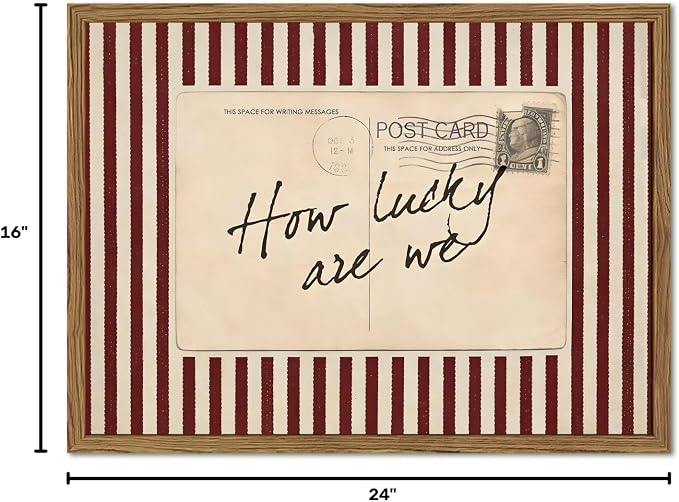 Vintage How Lucky Are Wall Art Preppy Postcard Striped Wall Decor Picture, Trendy Inspirational Quote Poster Canvas Print Picture for Living Room Bedroom 16x24 inch Wood Framed
