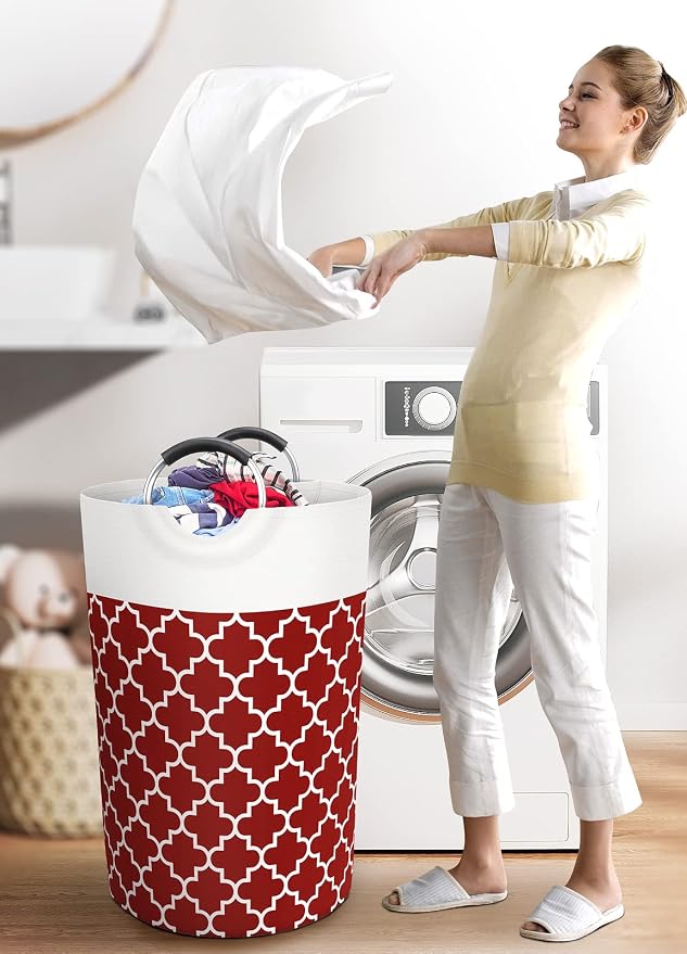 Large Laundry Basket Laundry Hamper Bag Washing Bin Clothes Bag Collapsible Tall with Handles Waterproof Travel Bathroom College Essentials Storage for College Dorm, Family, 115L (Red) | Freestanding Laundry Hamper, Waterproof Dirty Clothes Storage Bag...