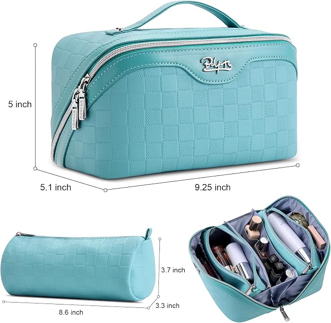 BOYATU Travel Makeup Bag Organizer: 180°Open-Flat 3 Pcs Make up Bags Set | Large Capacity Holds 10–20 Full-Size Bottles for 3–15 Day Trips Travel Essentials - Cosmetic Toiletry Case Gift Women(Blue)