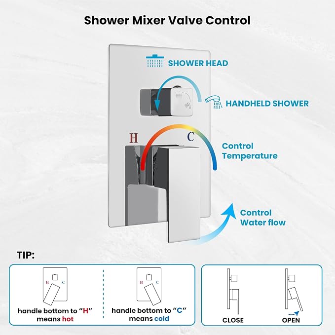 gotonovo Shower Faucet Set with Handheld Spray Polished Chrome,10'' Head | SUS304 Rainfall Shower Head and Handle Set System Fixture,Pressure Balance Valve Trim Kit,Single Handle,Wall Mount,All Metal