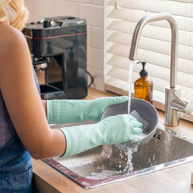 Rubber Dishwashing Gloves, Reusable Cleaning Dish Gloves for Kitchen, Long Cuff for Washing Dishes