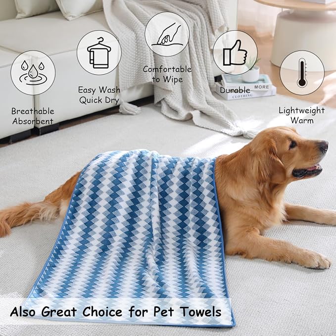 12 Pcs Navy White Diamond Towel Set-4 Bath Towels,4 Hand Towels,4 Washcloths Soft Polyester Towels with Loop Absorbent Shower Towel Quick Dry Beach Chair Towel Family Towels for Bathroom Spa Gym Pool
