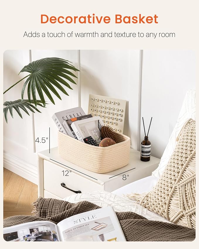 KALLAX Small Woven Storage Basket for Organizing, 12 x 8 x 4.5 inch, 3 Pack | Shelf baskets for closet organization, toy storage and home decor, Perfect as empty gift baskets for holidays, Beige
