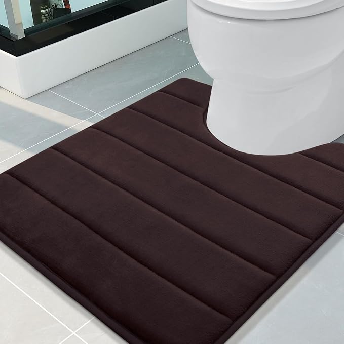 Buganda Memory Foam U-Shaped Toilet Rugs 24 x 20, Absorbent Bathroom mat | Brown, Thick Soft Machine Washable toilet mat for bathroom, Contour Bath Rugs Mat for Toilet Base