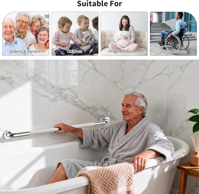 Chrome Grab Bar 40 Inch, Grab Bar for Bathtub and Shower | Anti-Slip Knurled Grip, Stainless Steel, Bathroom Assist Handle Handrail, Handicap Support Bars for Toilet, 1.25" Diameter