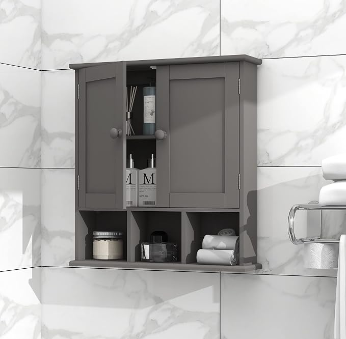 TaoHFE Grey Bathroom Cabinet,Bathroom Wall Cabinet with 2 Door | Adjustable Shelves,Over The Toilet Storage Cabinet,Bathroom Cabinet Wall Mounted,Medicine Cabinets for Laundry Room Kitchen