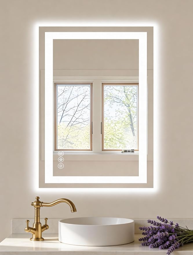 NEWBULIG Bathroom Mirror, Wall Mirror with Aluminum Alloy Thin Frame, Bathroom Mirrors for Over Sink, Bedroom, Living Room, Entryway