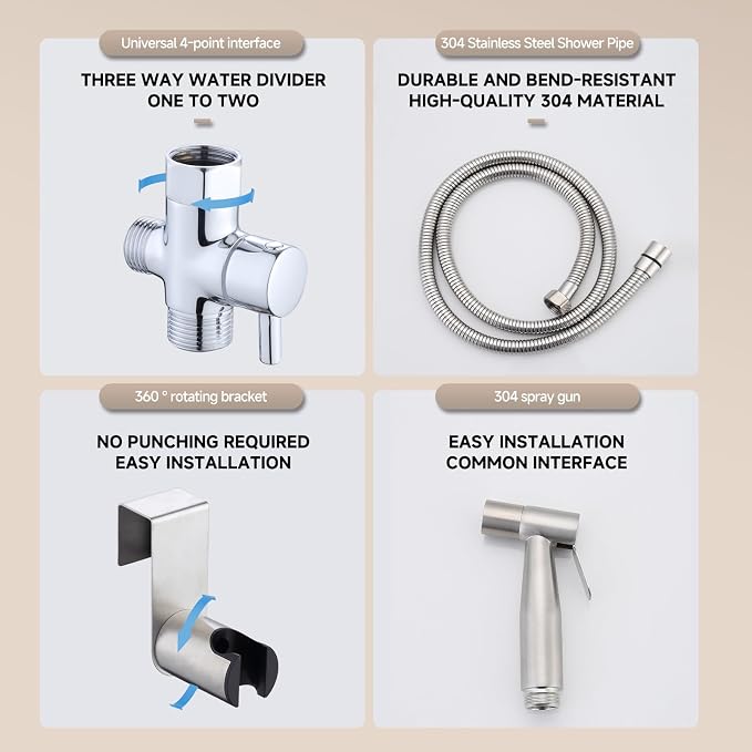 Handheld Bidet Sprayer for Toilet & Bathroom, Adjustable Water Pressure Spray Gun with 304 Stainless Steel Hose, Bidet Faucet for Postpartum Care, Elderly, Muslim Shower, Easy to Install